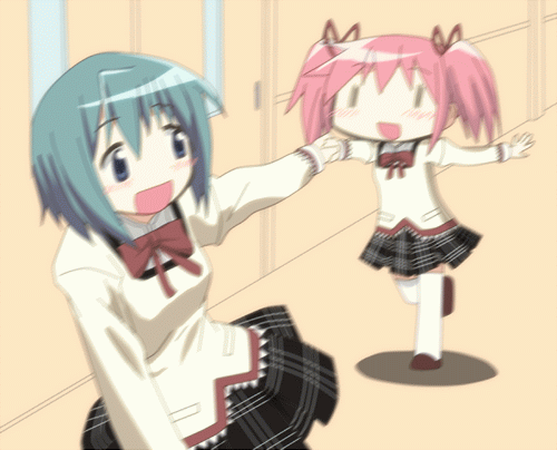 kaname madoka and miki sayaka (mahou shoujo madoka magica) drawn by hangaku