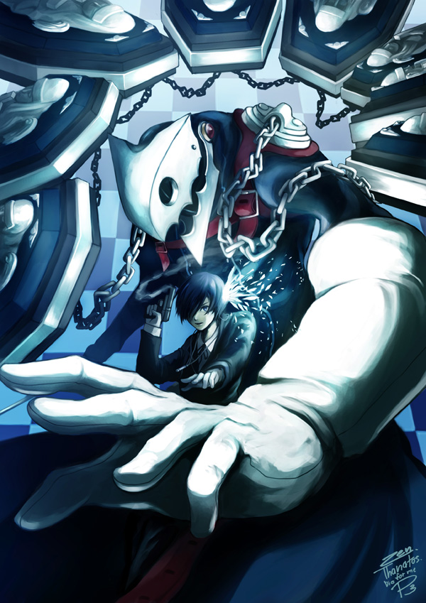 yuuki makoto and thanatos (persona and 1 more) drawn by zen_(jirakun)