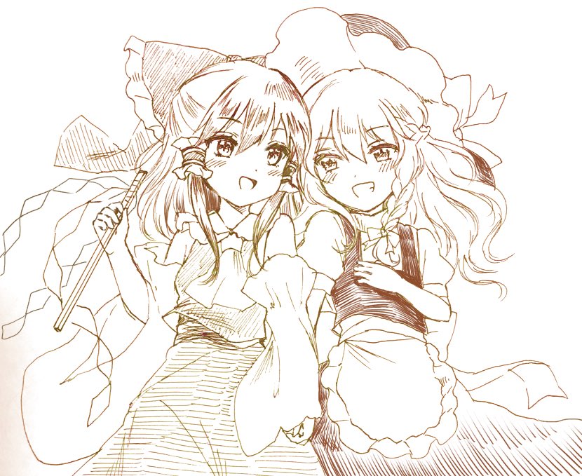 hakurei reimu and kirisame marisa (touhou) drawn by yururi_nano