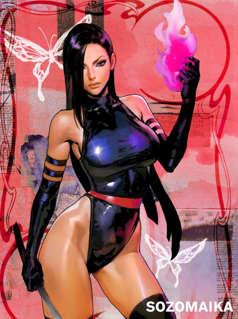 psylocke (marvel and 2 more) drawn by sozomaika