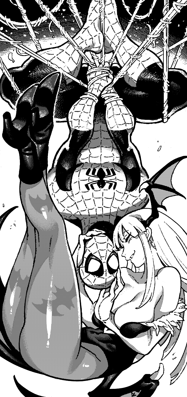 morrigan aensland and spider-man (marvel and 3 more) drawn by ireading