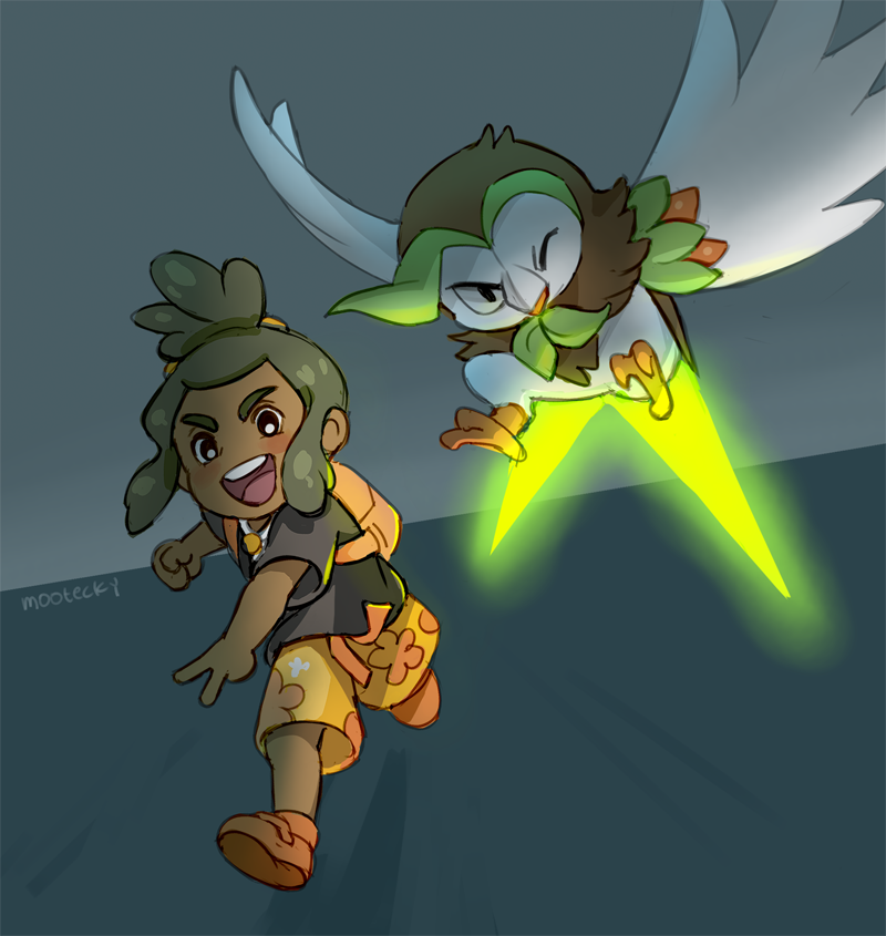 hau and dartrix (pokemon and 1 more) drawn by mootecky