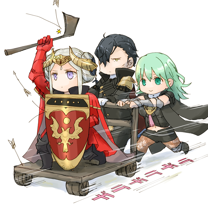 edelgard von hresvelg, female byleth, and hubert von vestra (fire emblem and 1 more) drawn by robaco