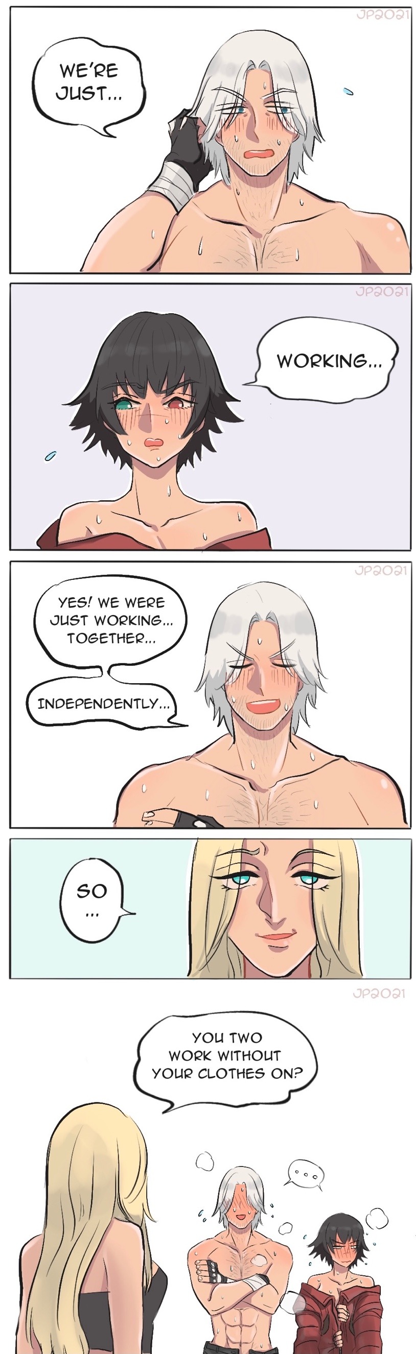dante, lady, and trish (devil may cry) drawn by jumpoon