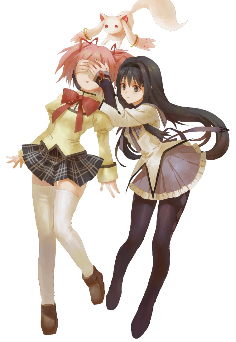 akemi homura, kaname madoka, and kyubey (mahou shoujo madoka magica) drawn by emi_(emi43)