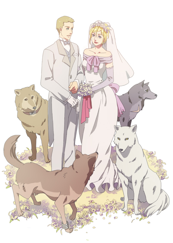 kiba, tsume, toboe, hige, hubb lebowski, and 1 more (wolf's rain) drawn by esukee