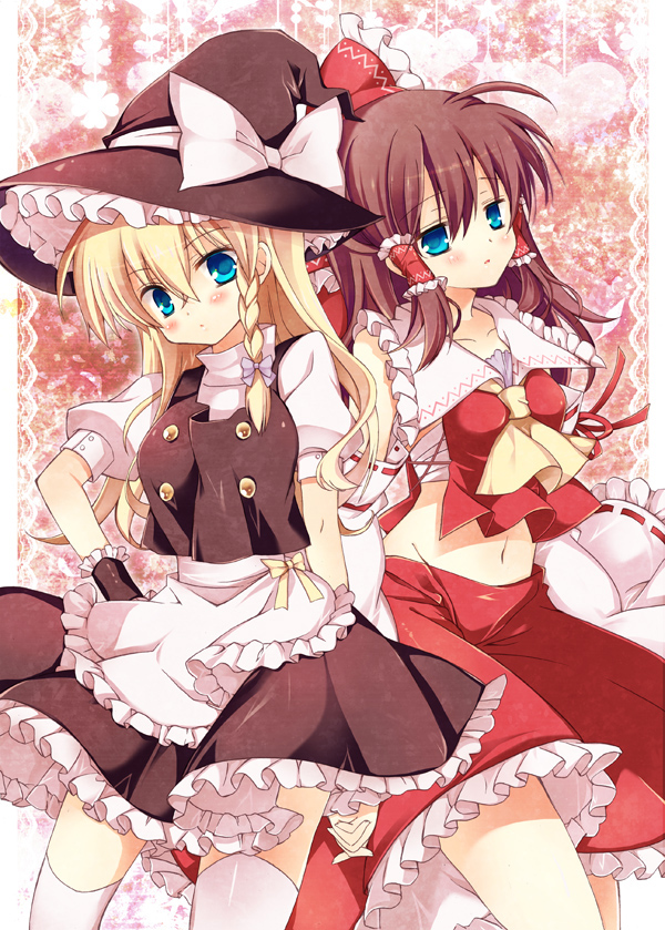 hakurei reimu and kirisame marisa (touhou) drawn by kiaki