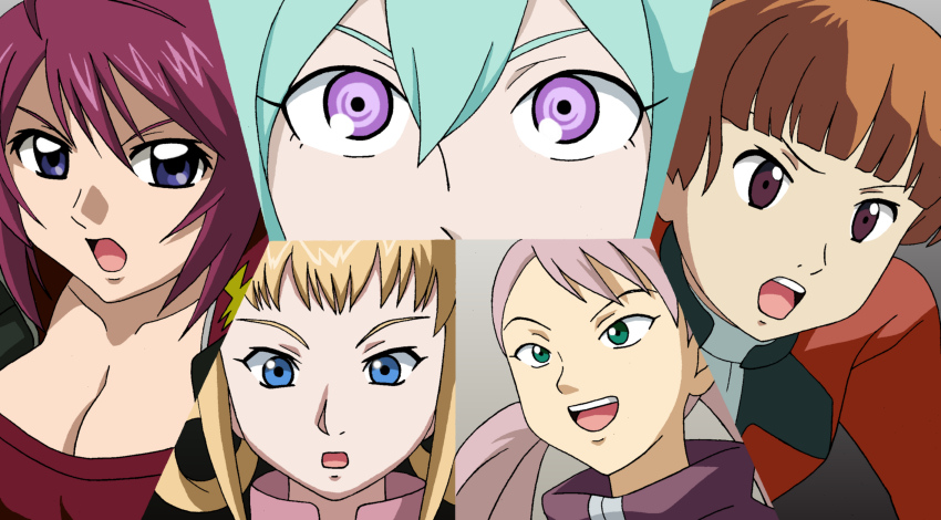 lunamaria hawke, eureka, sochie heim, cynthia lane, and silvia de alisia (gundam and 11 more) drawn by raizeru