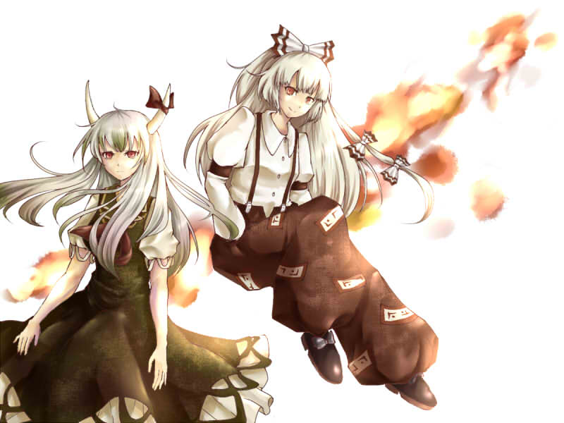 fujiwara no mokou, kamishirasawa keine, and ex-keine (touhou) drawn by namuko