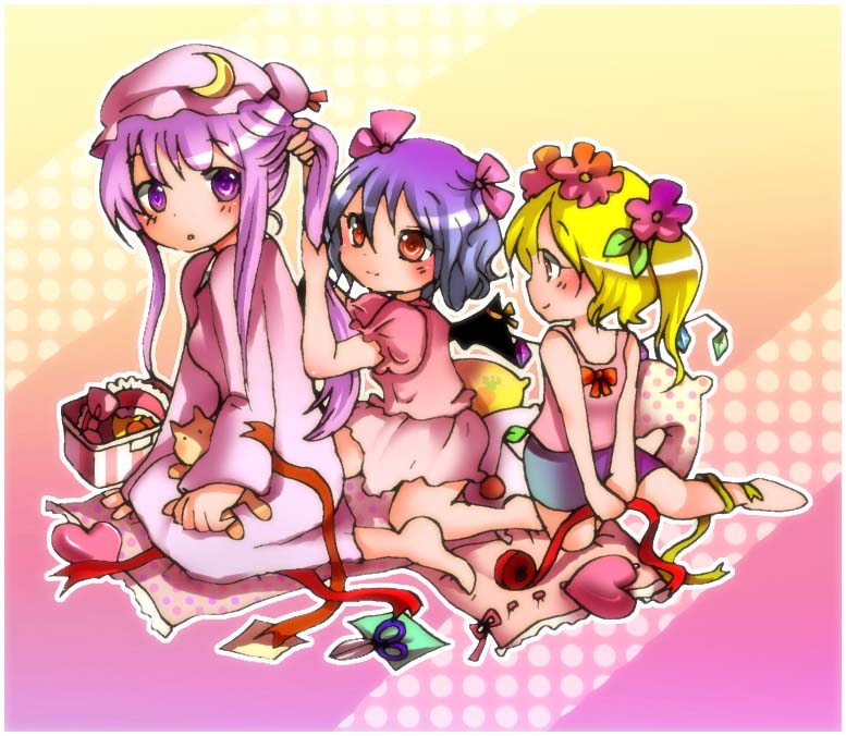 remilia scarlet, flandre scarlet, and patchouli knowledge (touhou) drawn by koroneri