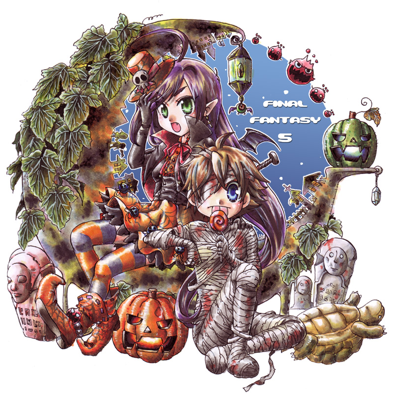 faris scherwiz, bartz klauser, bomb, ushabti, and headstone (final fantasy and 1 more) drawn by akuyuu_(akuyuworld)