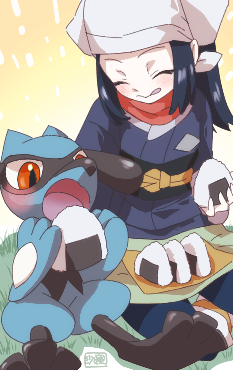 akari and riolu (pokemon and 1 more) drawn by sasami_642