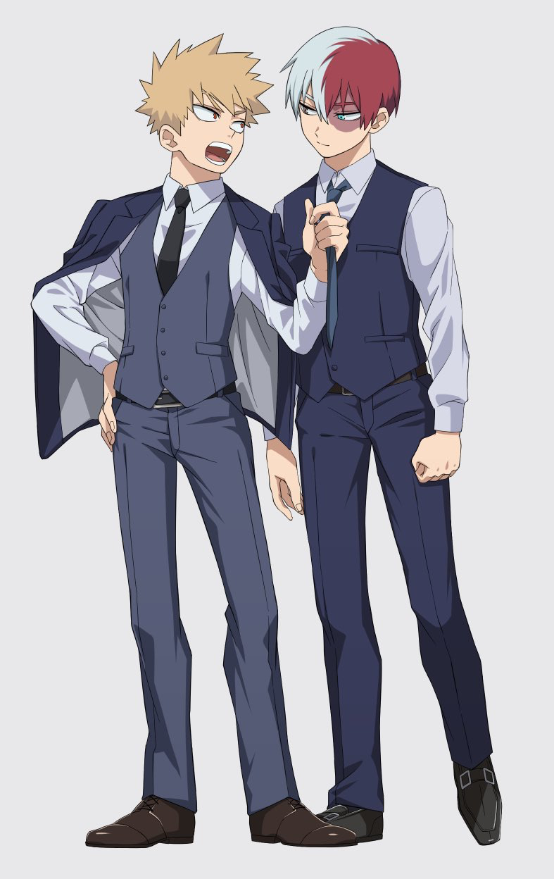 bakugou katsuki and todoroki shoto (boku no hero academia) drawn by akiyama_(noconoco)