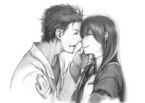 makise kurisu and okabe rintarou (steins;gate) drawn by miya_(hooooo)