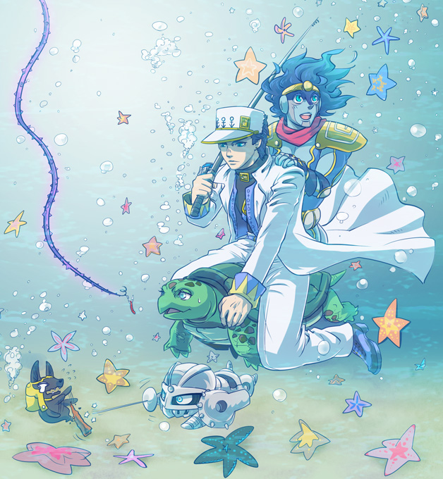 kujo jotaro, star platinum, hermit purple, silver chariot, coco jumbo, and 1 more (jojo no kimyou na bouken and 3 more) drawn by ki61