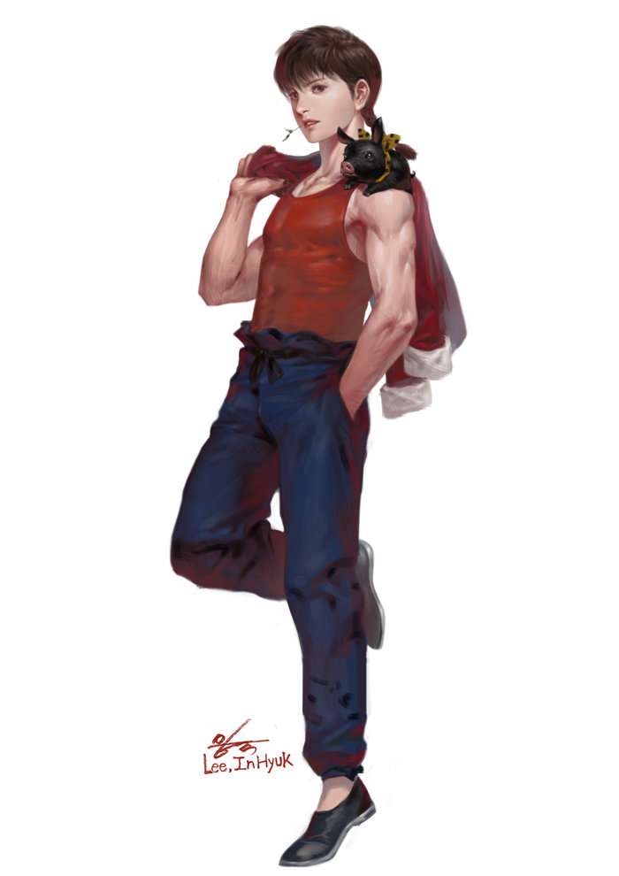 saotome ranma and p-chan (ranma 1/2) drawn by in-hyuk_lee