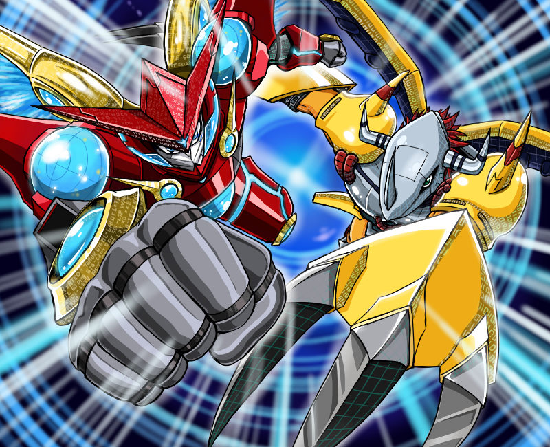 wargreymon and globemon (digimon and 1 more) drawn by pen_(pen3)