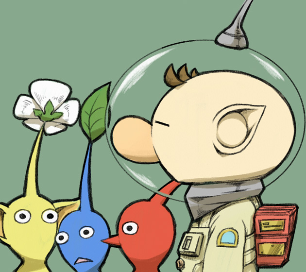 red pikmin, olimar, yellow pikmin, and blue pikmin (pikmin) drawn by naru_(wish_field)