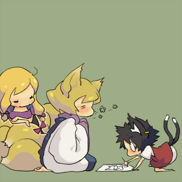 yakumo yukari, yakumo ran, and chen (touhou) drawn by kawanabe