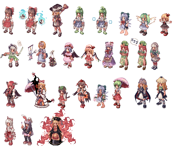 hakurei reimu, kirisame marisa, remilia scarlet, flandre scarlet, izayoi sakuya, and 21 more (touhou and 1 more) drawn by negi_(nhagakure)