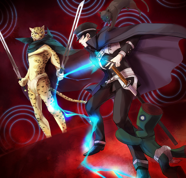 kuzunoha raidou, gouto, mokoi, and ose (shin megami tensei and 2 more) drawn by kubokawa_(haifukikara)