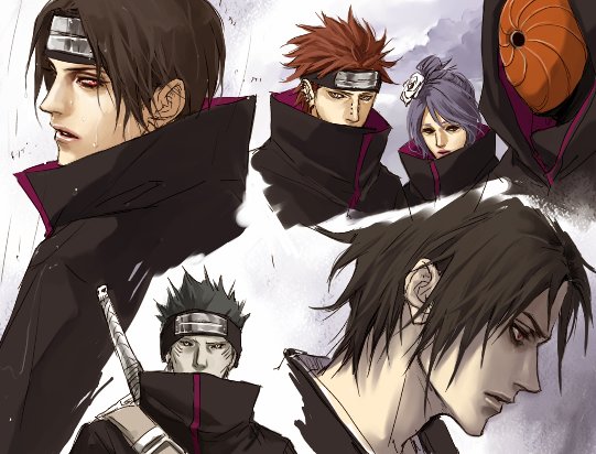 uchiha sasuke, uchiha itachi, uchiha obito, konan, pain, and 2 more (naruto and 1 more) drawn by lily_(artist)