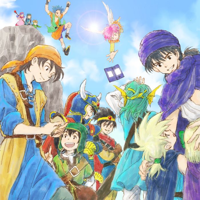 princess of moonbrook, prince of lorasia, hero's daughter, prince of samantoria, hero, and 1 more (dragon quest and 10 more) drawn by sakai_yume