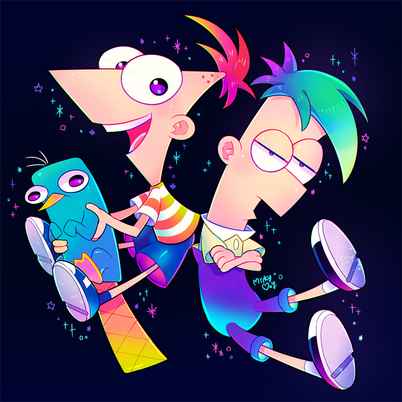 perry the platypus, phineas flynn, and ferb fletcher (phineas and ferb) drawn by otoe_(milkyboy_inc.)