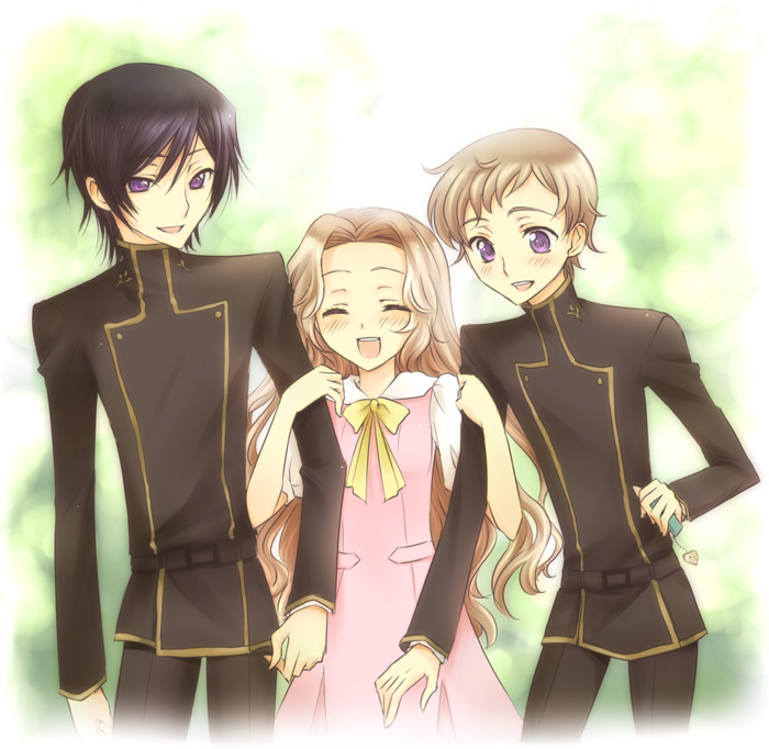 lelouch vi britannia, nunnally vi britannia, and rolo lamperouge (code geass) drawn by mizunomoto