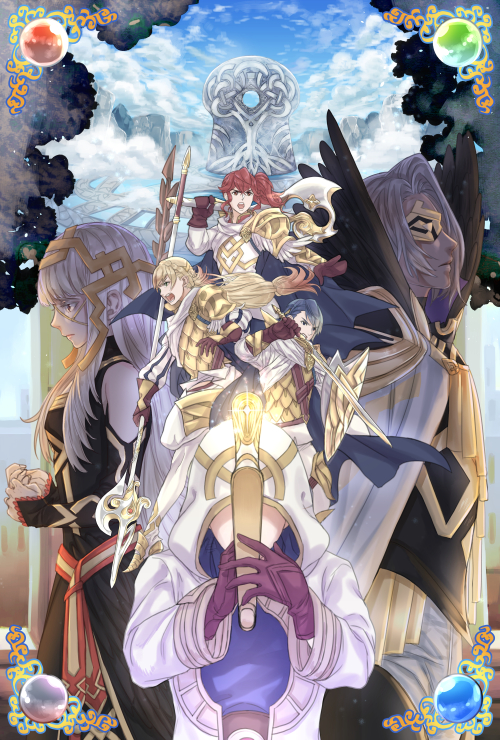 kiran, anna, sharena, veronica, alfonse, and 1 more (fire emblem and 1 more) drawn by krazehkai
