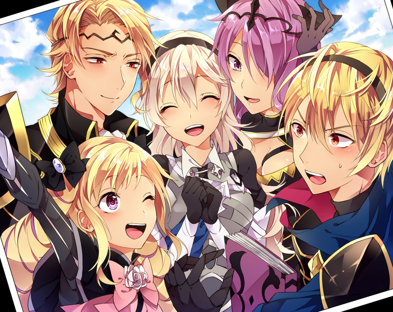 female corrin, camilla, elise, leo, and xander (fire emblem and 1 more) drawn by tobari_(brokenxxx)