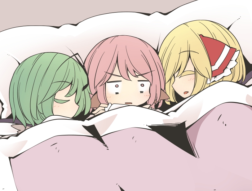 rumia, mystia lorelei, and wriggle nightbug (touhou) drawn by jagabutter