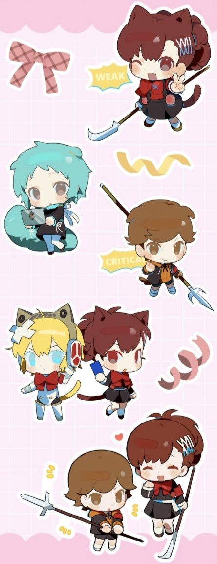 aigis, shiomi kotone, yamagishi fuuka, and amada ken (persona and 2 more) drawn by tonk10181