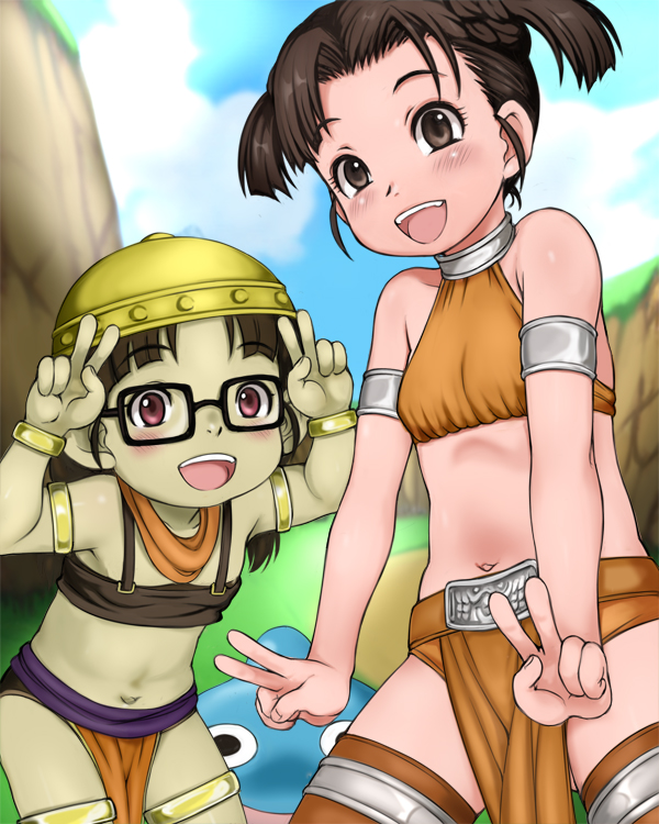 slime, dwarf, and hero's sibling (dragon quest and 1 more) drawn by e10
