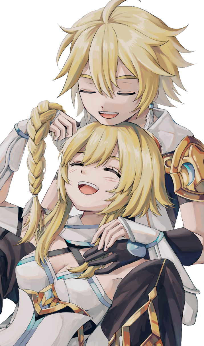 lumine and aether (genshin impact) drawn by tabi_(s_t_k_n_1)