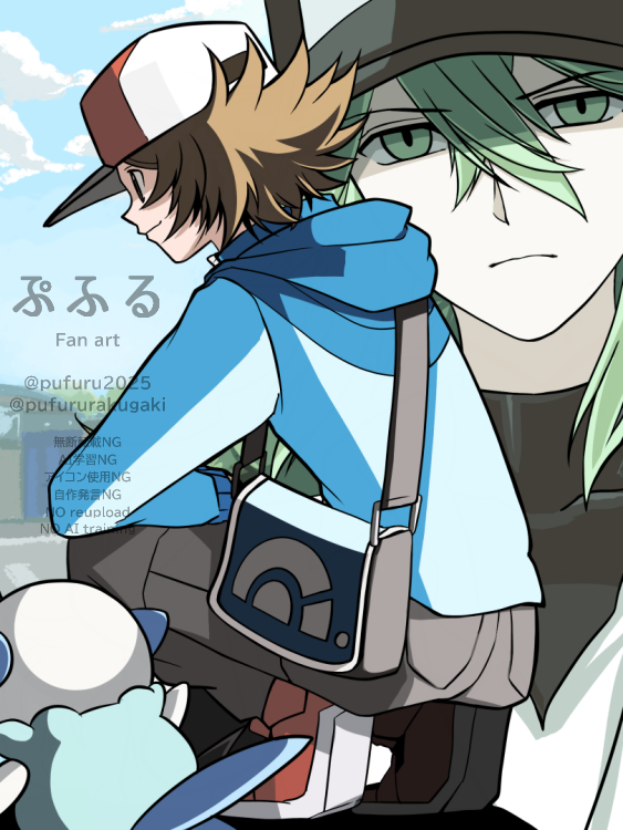 hilbert, n, and oshawott (pokemon and 1 more) drawn by pufuru2025