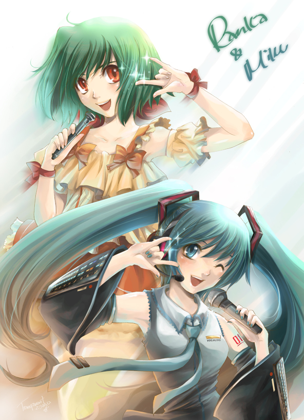 hatsune miku and ranka lee (vocaloid and 2 more) drawn by touming_tomei