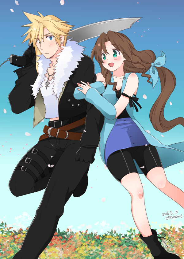 cloud strife, aerith gainsborough, squall leonhart, and rinoa heartilly (final fantasy and 2 more) drawn by krudears