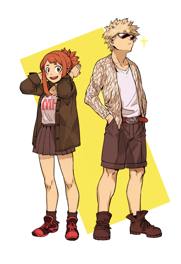 uraraka ochaco and bakugou katsuki (boku no hero academia) drawn by chiyo_(qiandai)
