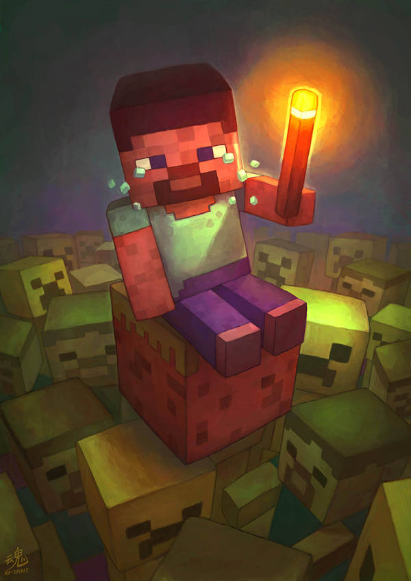 creeper, steve, and zombie (minecraft) drawn by ry-spirit