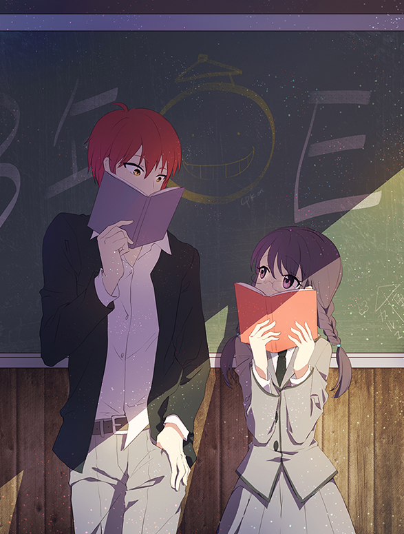akabane karma, koro-sensei, and okuda manami (ansatsu kyoushitsu) drawn by cat_princess