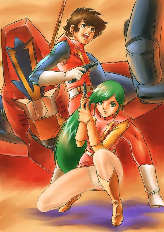 nanbara chizuru, combattler v, and aoi hyouma (choudenji robo combattler v) drawn by oriharucon