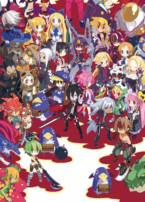 etna, prinny, flonne, laharl, raspberyl, and 33 more (disgaea and 2 more) drawn by harada_takehito