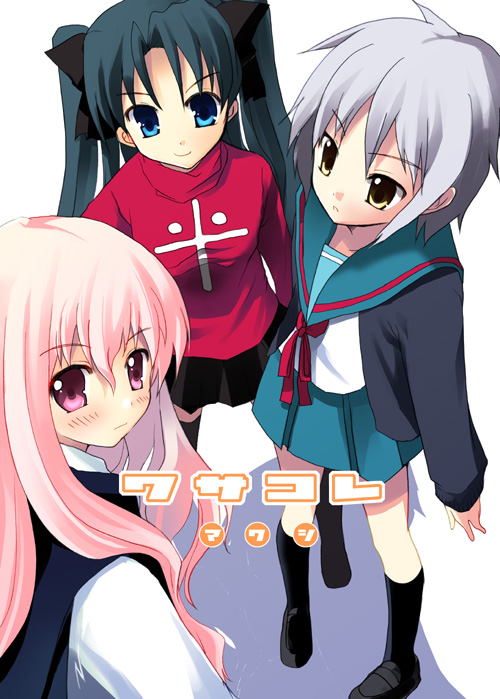 tohsaka rin, nagato yuki, and louise francoise le blanc de la valliere (fate and 3 more) drawn by tatami_to_hinoki