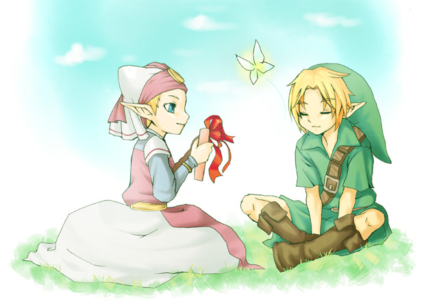 link, princess zelda, young link, navi, and young zelda (the legend of zelda and 1 more) drawn by inumimi_moeta