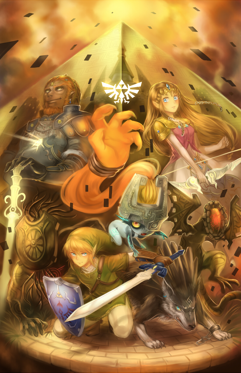 link, princess zelda, midna, ganondorf, wolf link, and 1 more (the legend of zelda and 1 more) drawn by fwd
