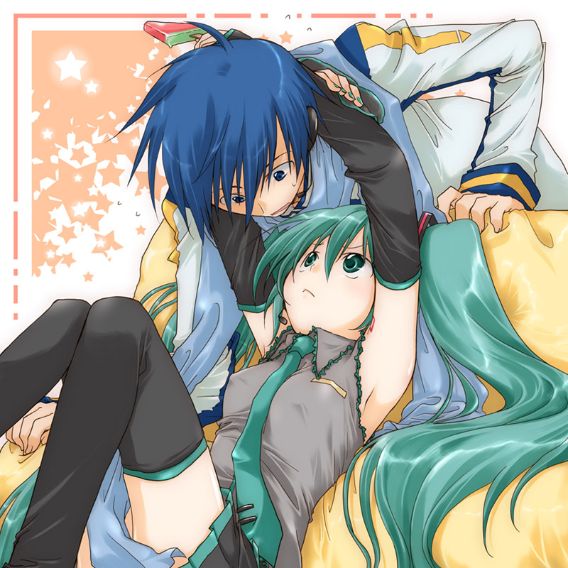 hatsune miku and kaito (vocaloid) drawn by hotaru_takana