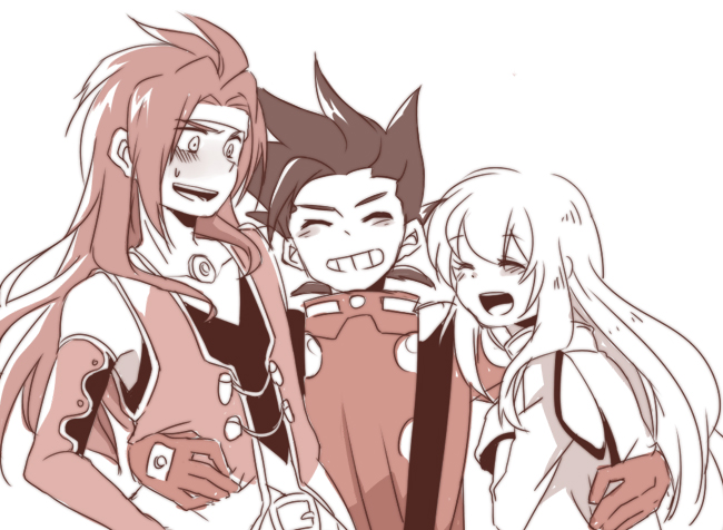 colette brunel, lloyd irving, and zelos wilder (tales of and 1 more) drawn by cork_(the_loreley)