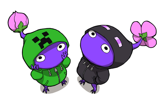 creeper, purple pikmin, and enderman (minecraft and 1 more) drawn by naru_(wish_field)