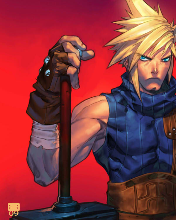 cloud strife (final fantasy and 1 more) drawn by chuck_pires